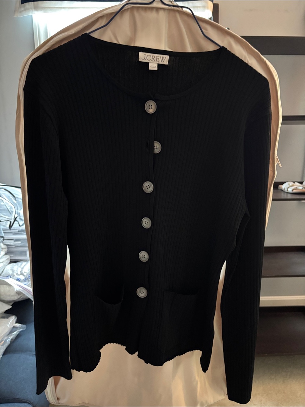 J. Crew Black Ribbed Button-Up Cardigan